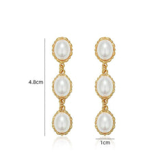 14k Gold Pearl Dangle Chain Twist Earrings Ivory