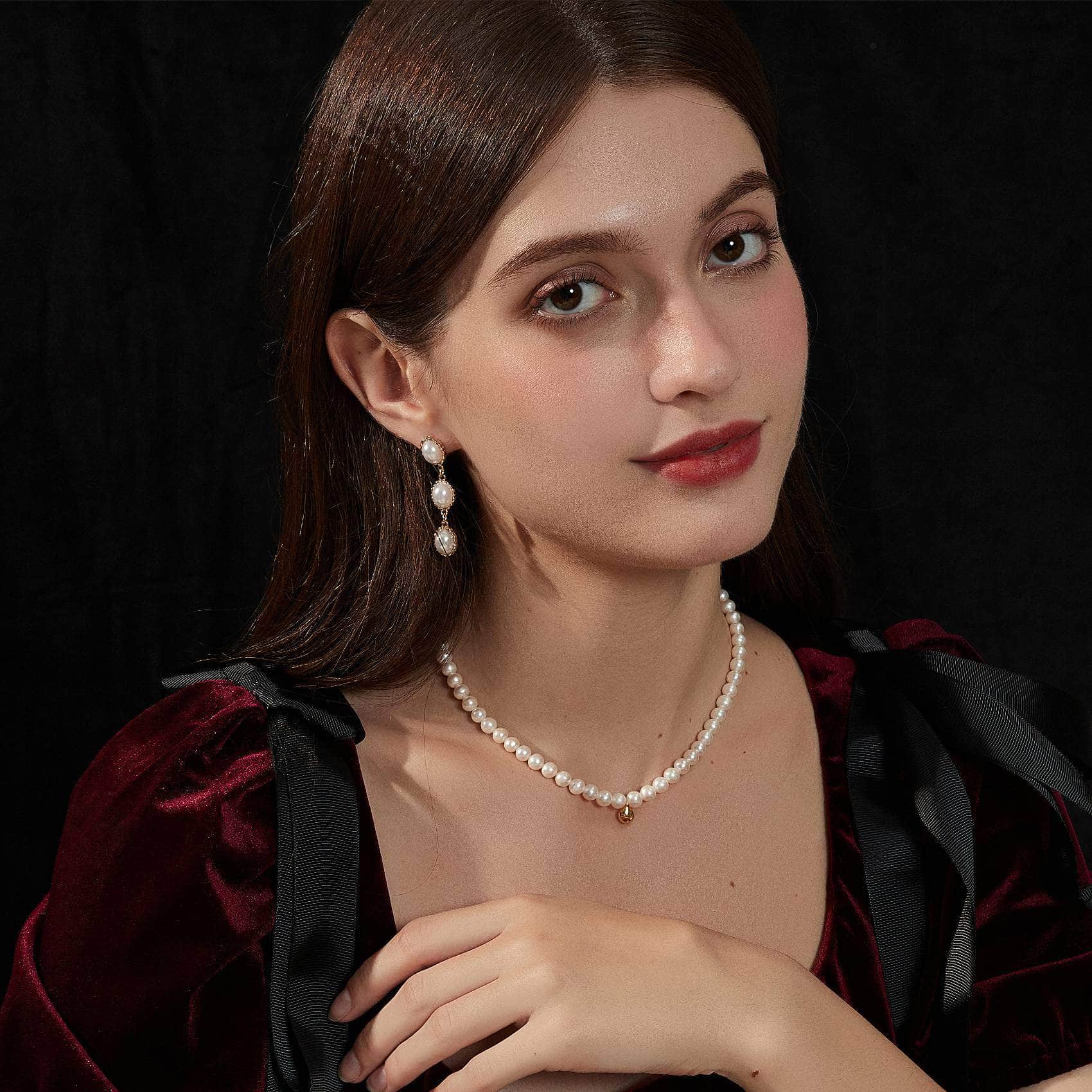 14k Gold Pearl Dangle Chain Twist Earrings Ivory