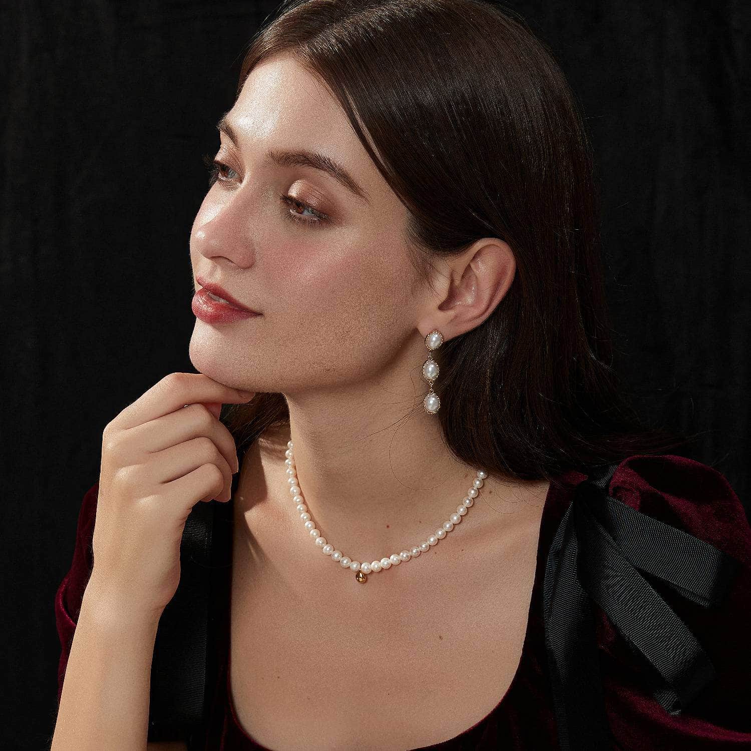 14k Gold Pearl Dangle Chain Twist Earrings Ivory