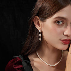 14k Gold Pearl Dangle Chain Twist Earrings Ivory