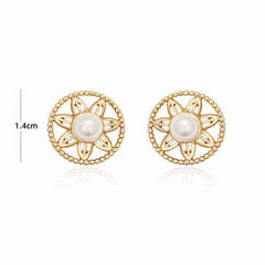 14k Gold Pearl Decor Floral Statement Earrings Gold / Clip On