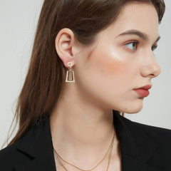 14k Gold Pearl Decor Trapezoid Dangle Earrings Gold / Clip On