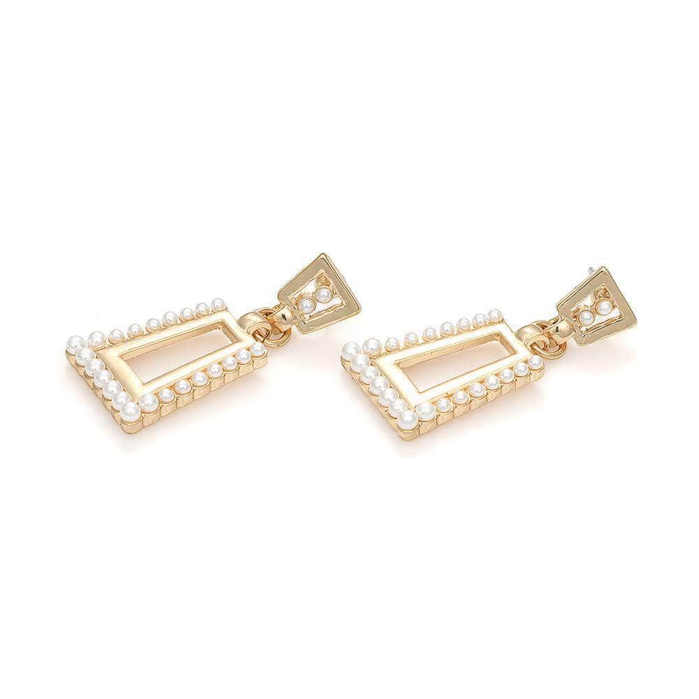 14k Gold Pearl Decor Trapezoid Dangle Earrings Gold / Clip On