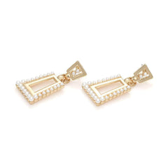 14k Gold Pearl Decor Trapezoid Dangle Earrings Gold / Clip On