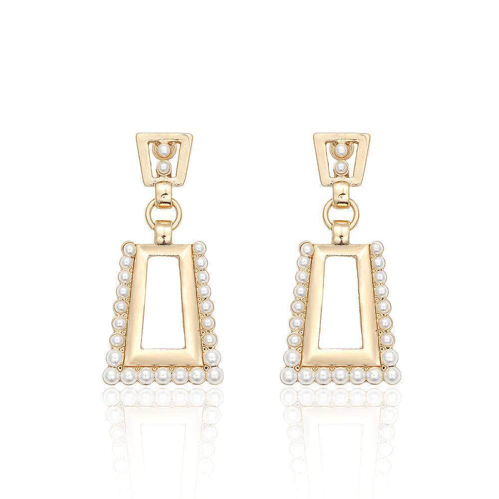 14k Gold Pearl Decor Trapezoid Dangle Earrings Gold / Clip On