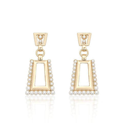 14k Gold Pearl Decor Trapezoid Dangle Earrings Gold / Clip On