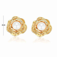 14k Gold Pearl Embellished Floral Grail Studs