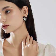14K Gold Pearl Enamel Buttoned Themed Earrings