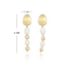 14K Gold-Plated Triple Baroque Dangle Earrings White / Clip On