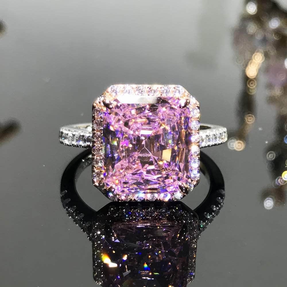 14K Gold Radiant Cut Lab Grown Pink Sapphire Ring