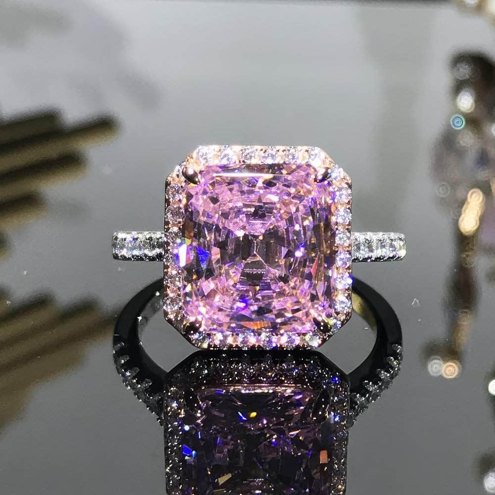 14K Gold Radiant Cut Lab Grown Pink Sapphire Ring