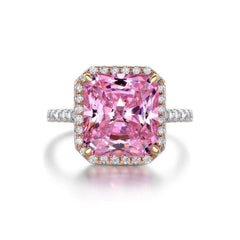 14K Gold Radiant Cut Lab Grown Pink Sapphire Ring 5 US / Pink Diamond