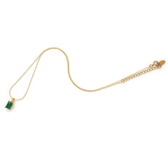 14K Gold Rectangular Cut Emerald Gemstone Necklace Green