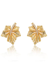 14K Gold Rhinestone Leaf Detailed Stud Earrings Gold / Clip On