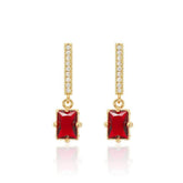14K Gold Rhinestone Ruby Dangle Earrings Red / Clip On