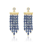 14K Gold Rhinestone Studded Pearly Chandelier Earrings Blue / Clip On