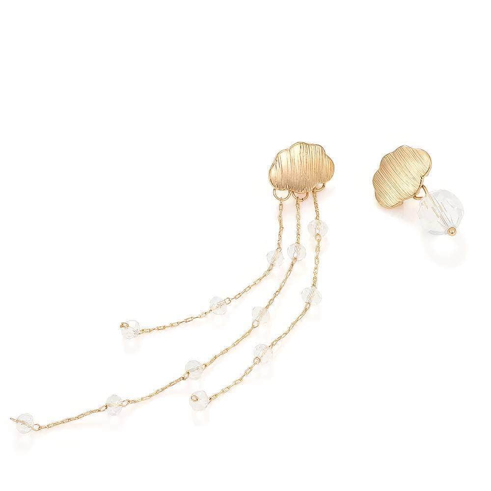 14K Gold Rhinestone Tassel Drop Crystal Stud Earrings Gold / Clip On