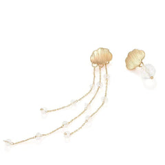 14K Gold Rhinestone Tassel Drop Crystal Stud Earrings Gold / Clip On