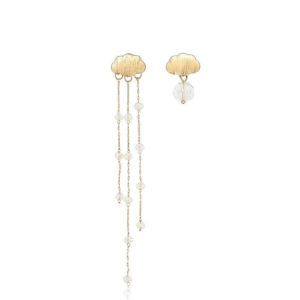 14K Gold Rhinestone Tassel Drop Crystal Stud Earrings Gold / Clip On