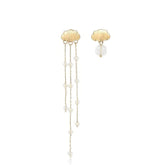 14K Gold Rhinestone Tassel Drop Crystal Stud Earrings Gold / Clip On