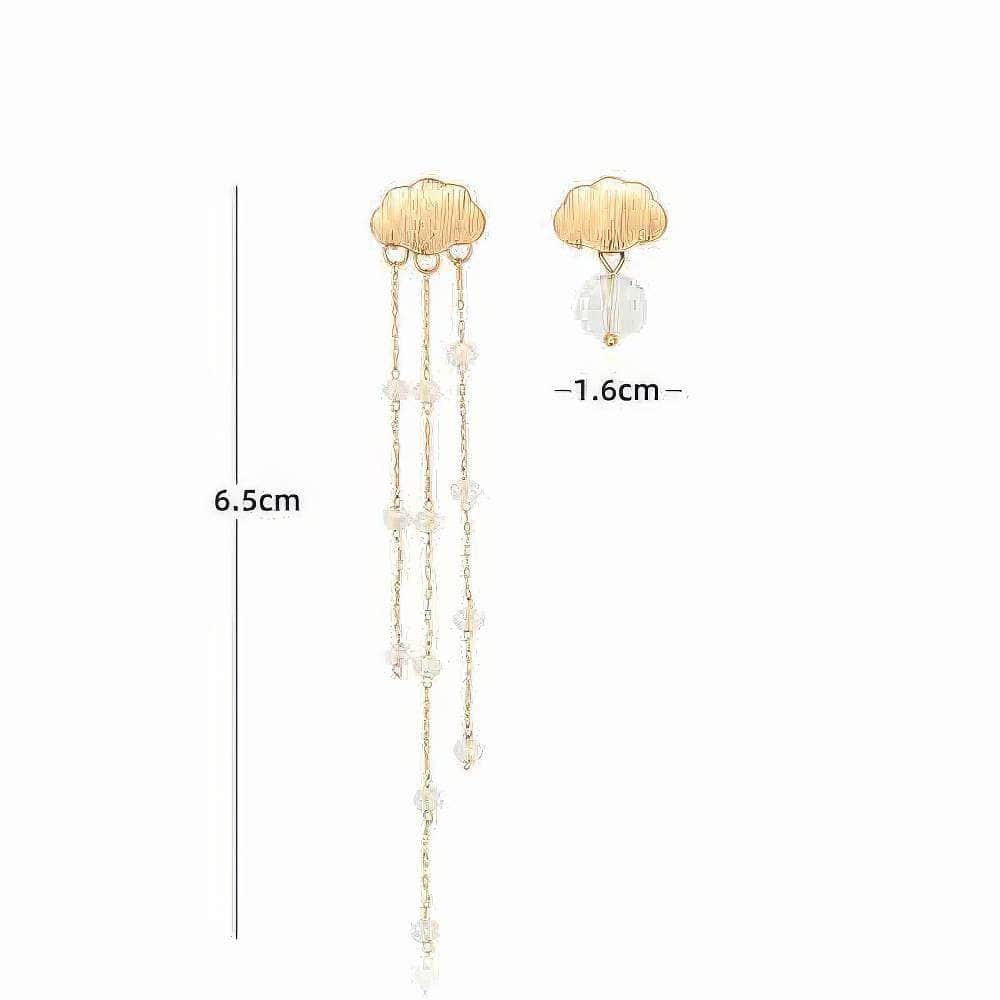 14K Gold Rhinestone Tassel Drop Crystal Stud Earrings Gold / Clip On