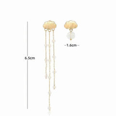 14K Gold Rhinestone Tassel Drop Crystal Stud Earrings Gold / Clip On