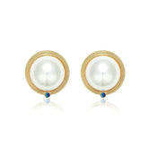 14K Gold Round Mabe Pearl Bezel Gemstone Earrings White / Clip On