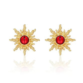 14K Gold Sunflower Picasso Statement Earrings Red / Clip On