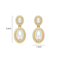 14K Gold Tiered Dangle Crystal Pearl Earrings