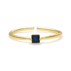14k Gold Two-Piece Set Paved Crystal Dark Sapphire Adjustable Ring Adjustable / Blue