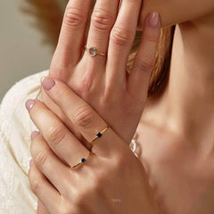 14k Gold Two-Piece Set Paved Crystal Dark Sapphire Adjustable Ring Adjustable / Blue