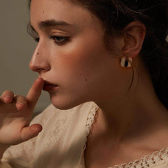 14K Gold Two-Toned Square Statement Earrings