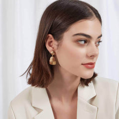 14K Gold Two-Toned Vintage Enamel Dangle Earrings Brown