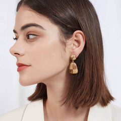 14K Gold Two-Toned Vintage Enamel Dangle Earrings Brown