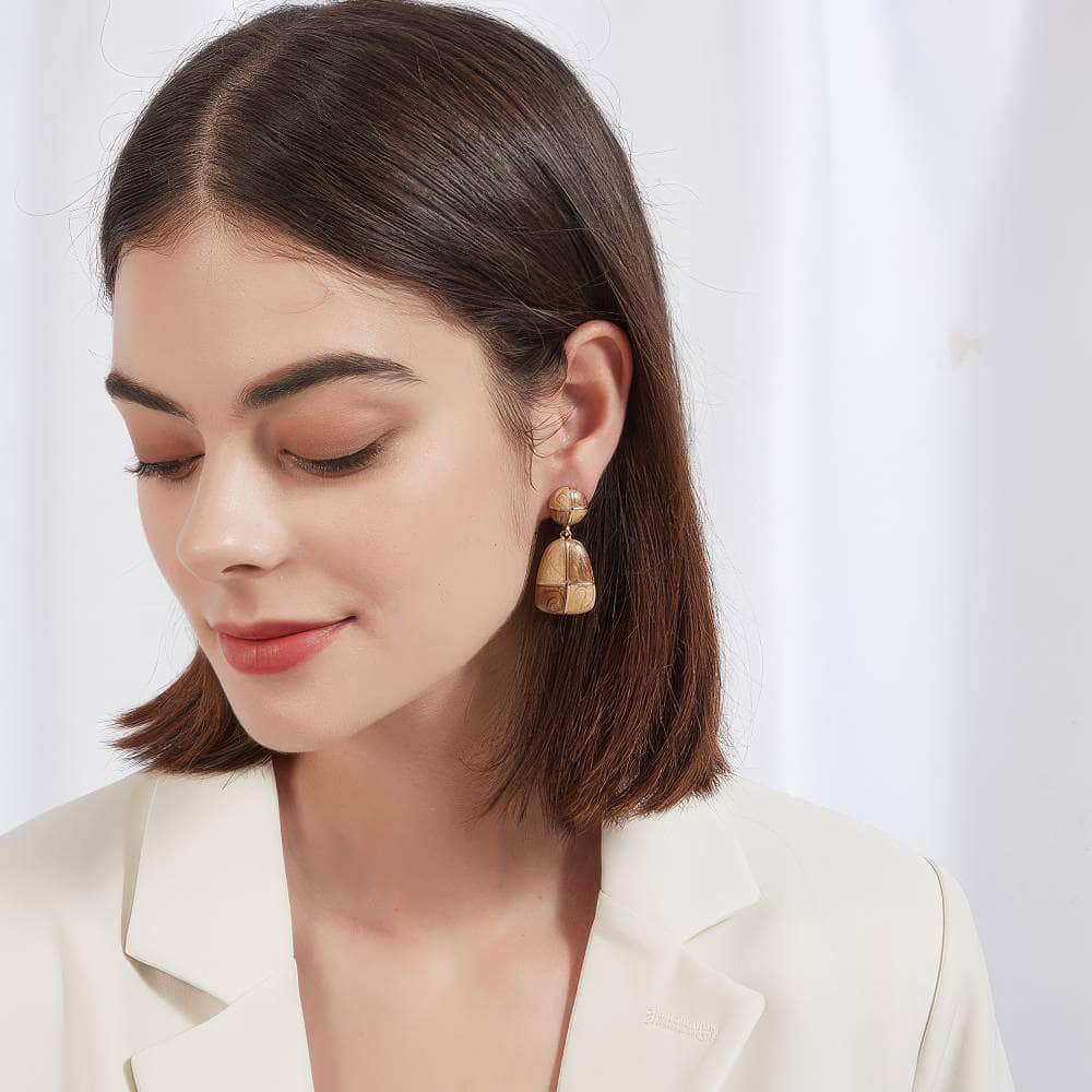 14K Gold Two-Toned Vintage Enamel Dangle Earrings Brown