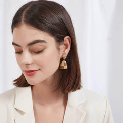 14K Gold Two-Toned Vintage Enamel Dangle Earrings Brown