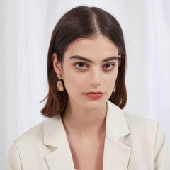 14K Gold Two-Toned Vintage Enamel Dangle Earrings Brown