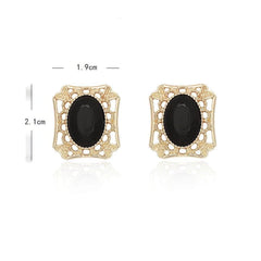 14k Gold Vintage Black Onyx Geometric Earrings