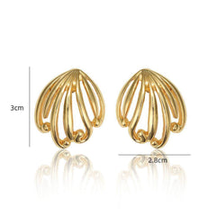 14k Gold Vintage Oyster Shell Deco Statement Earrings