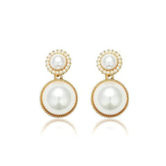 14K Gold Vintage Rhinestone Dangle Pearl Earrings White / Clip On