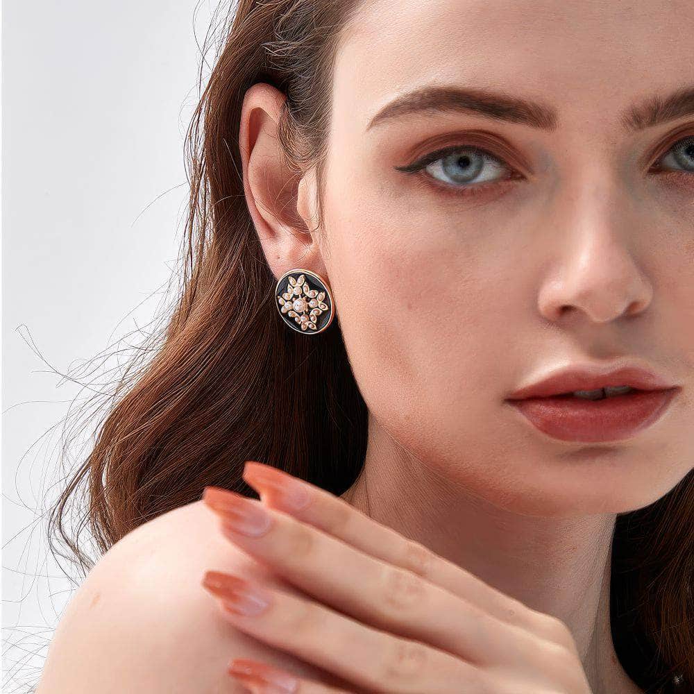 14k Gold Vintage Rhinestone Embellished Stud Earrings