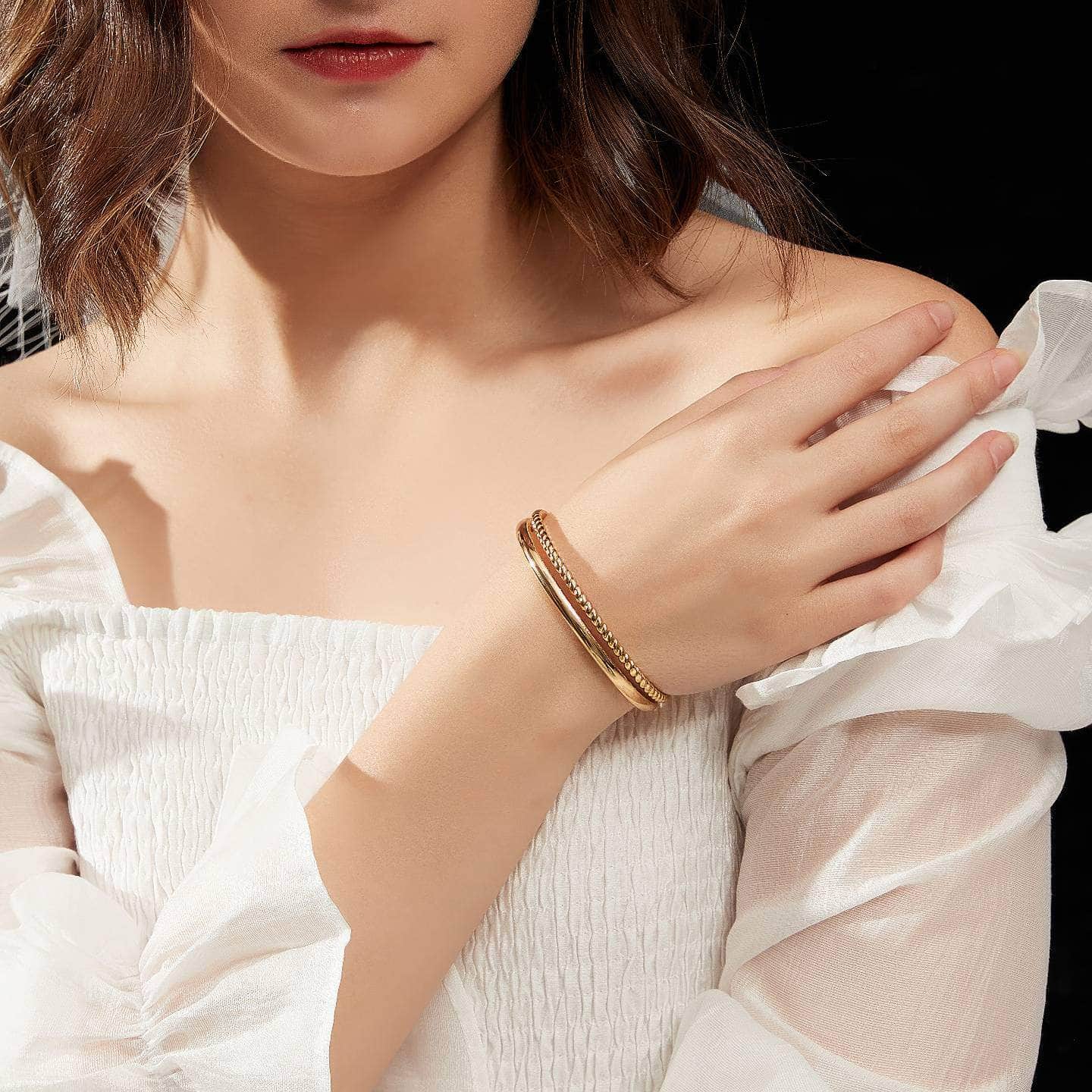 14K Gold Woven Double Cuff Bracelet Gold