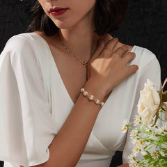 14K Gold Woven Freshwater Pearl Bracelet White