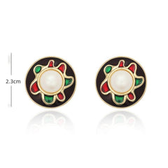 14k Multistone Gemstone Vintage Round Earrings