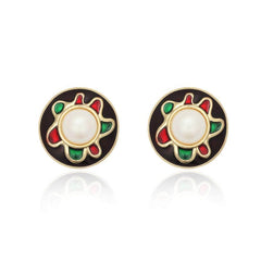 14k Multistone Gemstone Vintage Round Earrings Black / Clip On