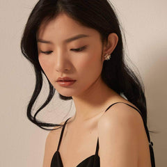 14k Paved Crystal Pearl Embellished Sunflower Stud Earrings Gold / Clip On