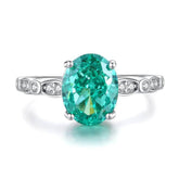 14K White Gold Oval Cut Lab Grown Diamond Sapphire Embellished Ring 6 US / Paraiba