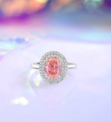14k White Gold Paved Crystal Lab Diamond Gemstone Oval Ring