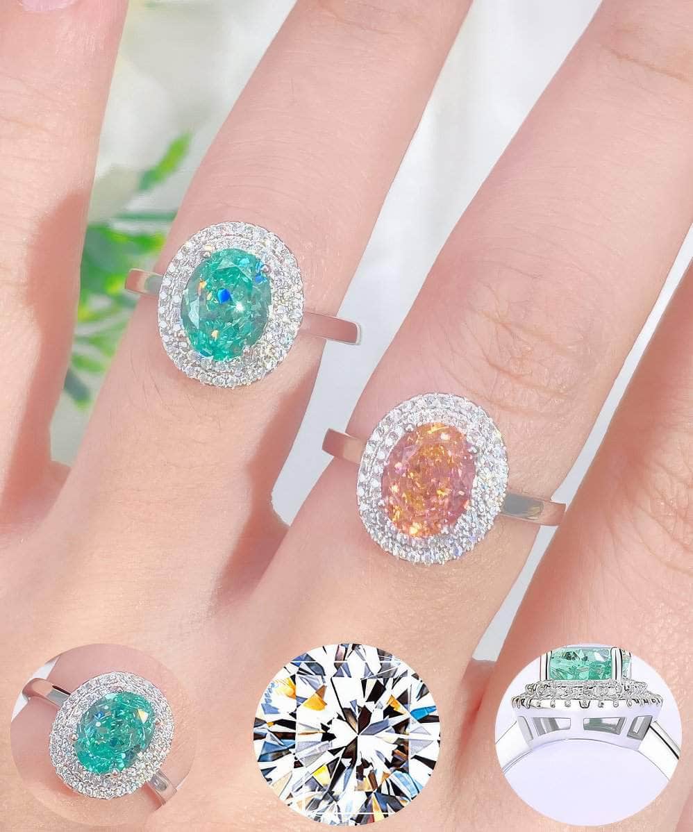 14k White Gold Paved Crystal Lab Diamond Gemstone Oval Ring