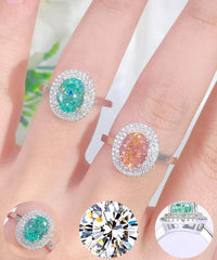 14k White Gold Paved Crystal Lab Diamond Gemstone Oval Ring
